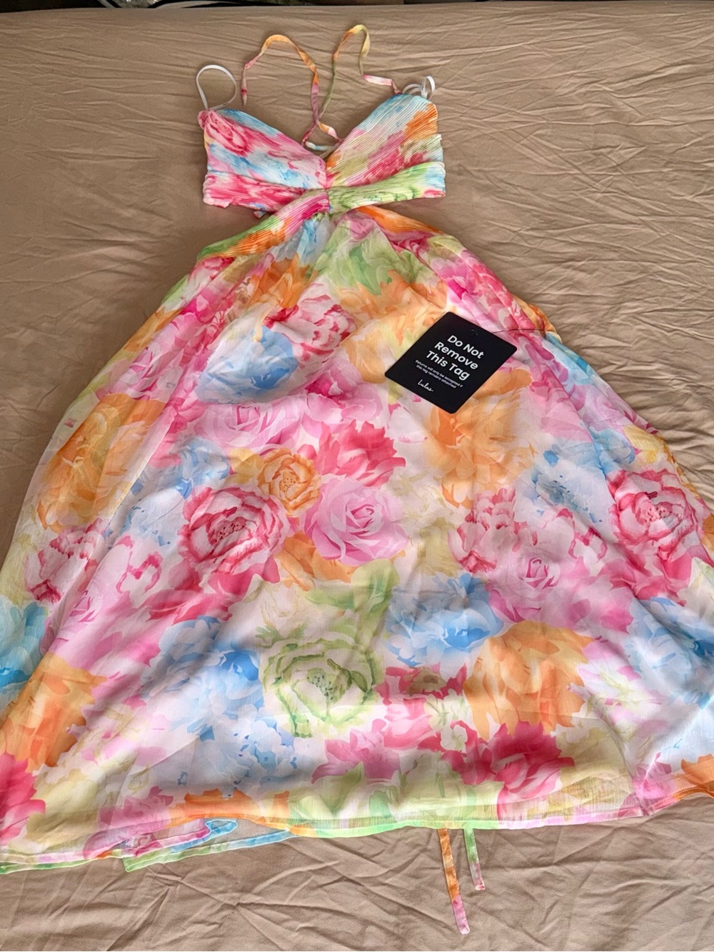 Lulu's Pastel Floral Cutout Midi Dress - Pink Multi - Picture 3 of 3